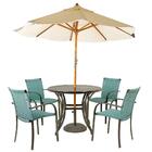 Kit 4 Cadeiras Fibra  Azul Turquia E Mesa  Preta  Bege