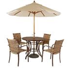 Kit 4 Cadeiras Fibra  E Mesa  Marrom E  Bege