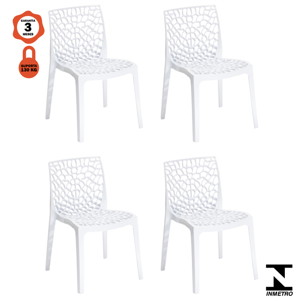 Kit 4 Cadeiras Gruvyer Empilhavel Branco Sala Cozinha Jantar