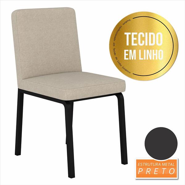 Kit 4 Cadeiras Industrial Pequim Preto/linho Bege - Móveis Ar