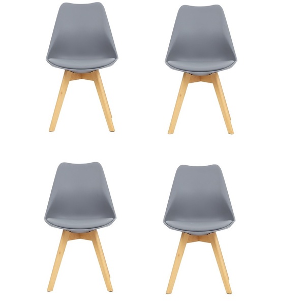 Kit 4 Cadeiras Jantar Eames Wood Leda Design Estofada Cinza