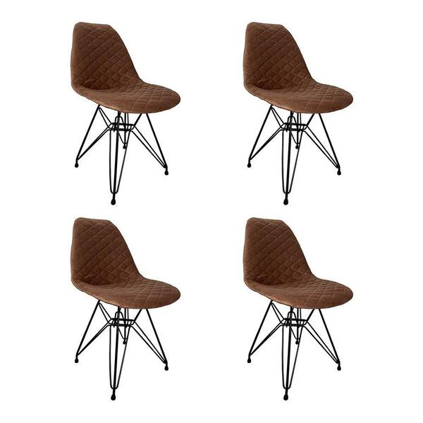 Kit 4 Cadeiras Jantar Estofadas Caramelo Eiffel Eames Base Fe