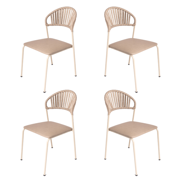 Kit 4 Cadeiras Jantar Rubi Aço Carbono Enc. Em Corda Náutica