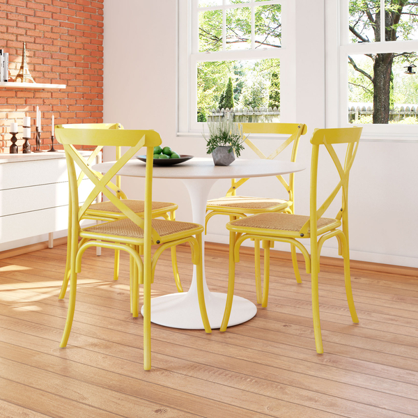 Kit 4 Cadeiras Katrina X Amarela Assento Bege Aço New Green