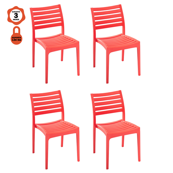 Kit 4 Cadeiras Macela Vermelho Sem Braço Empilhavel Para Cozi
