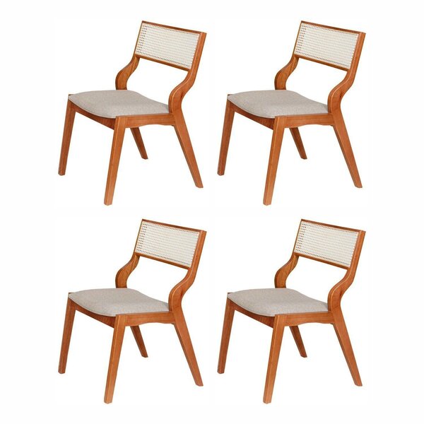 Kit 4 Cadeiras Madeira Maciça, Estofada E Rattan 100% Natural