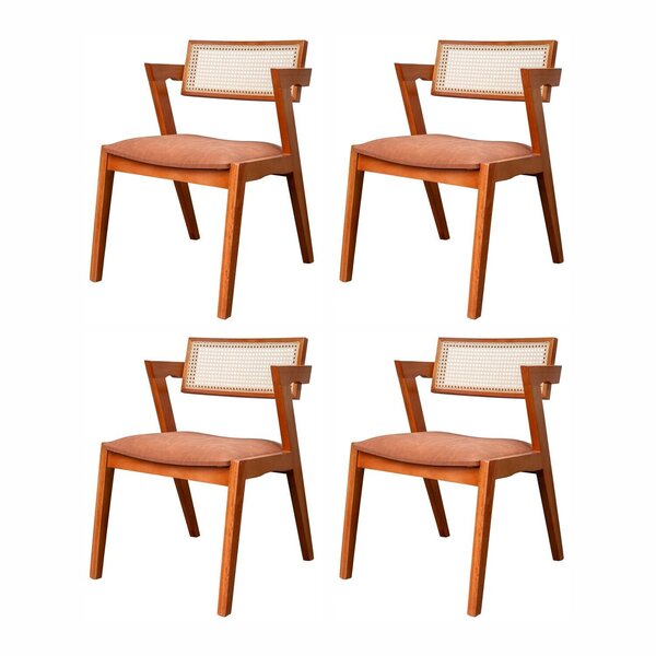 Kit 4 Cadeiras Madeira Maciça, Rattan De Fibra 100% Natural E