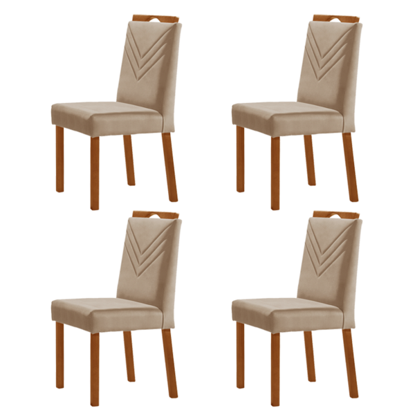 Kit 4 Cadeiras Maia Com Puxador Móveis Minas - Veludo Bege