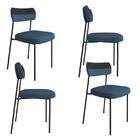 Kit 4 Cadeiras Mila Laminado Preto/linho Azul - Fdecor