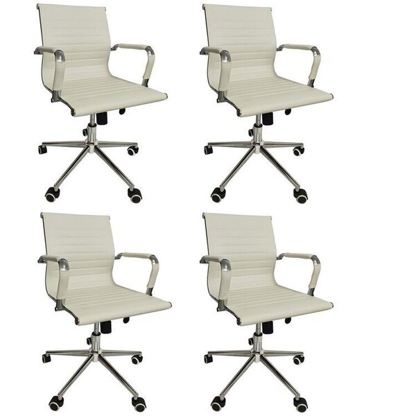 Kit 4 Cadeiras Office Com Rodízio E Encosto Esteirinha Baixa