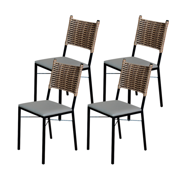 Kit 4 Cadeiras Para Cozinha Preta Ratan Cappuccino Assento Es