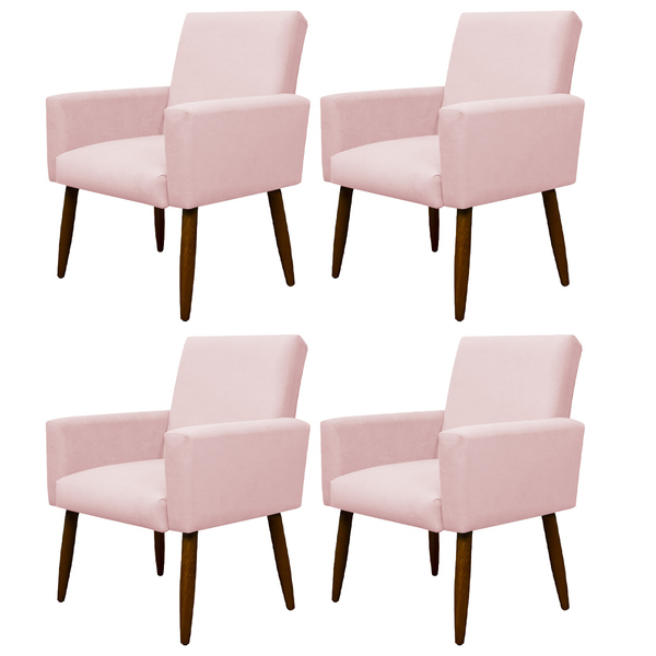 Kit 4 Cadeiras Poltronas Decorativa Nina Suede Herrero Rosa B