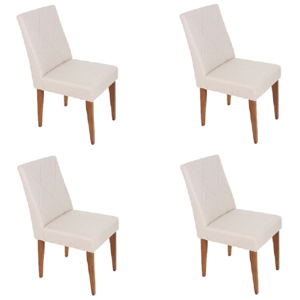 Kit 4 Cadeiras Sala De Jantar Monica Linho Bege Estofada