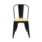 Kit 4 Cadeiras Tolix Iron Industrial Preta Assento De Madeira