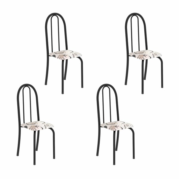 Kit 4 Cadeiras Tubular 96x36x41 Cm Iris B Arabesco / Preto