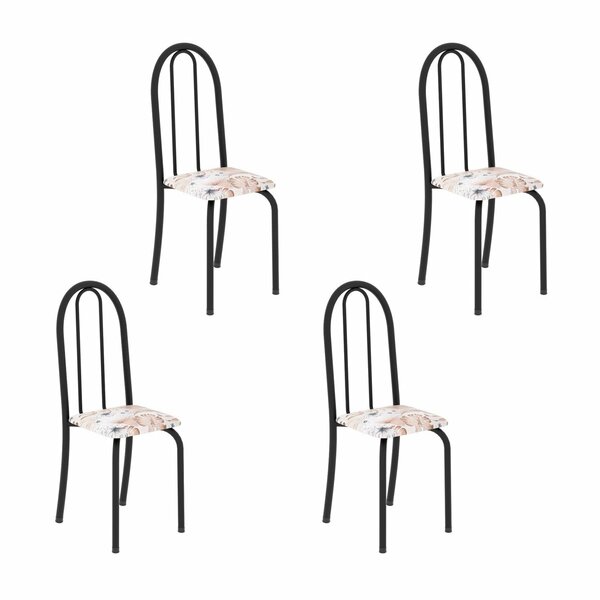 Kit 4 Cadeiras Tubular 96x36x41 Cm Iris B Botanic Bege / Preto