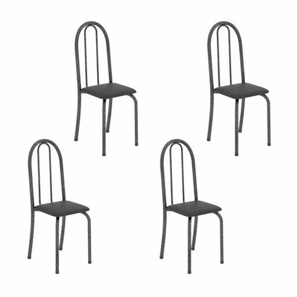 Kit 4 Cadeiras Tubular 96x36x41 Cm Iris B Preto/ Martelado Pr