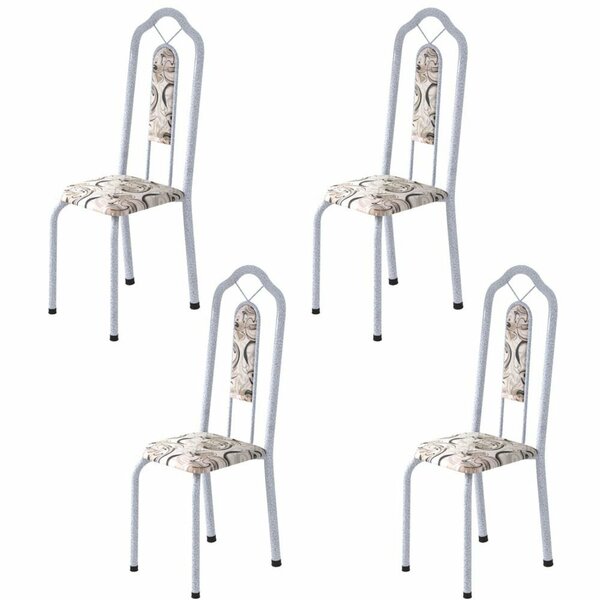 Kit 4 Cadeiras Tubular Bianca  Martelado Perola/arabesco