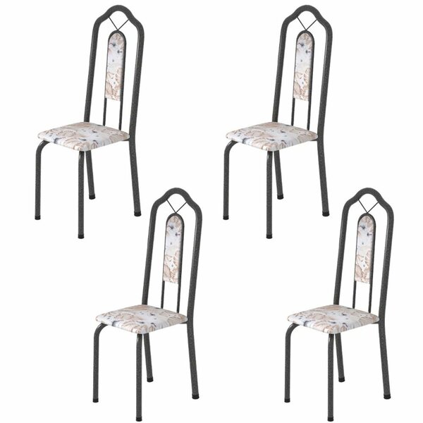 Kit 4 Cadeiras Tubular Bianca  Martelado Prata/botanic Bege