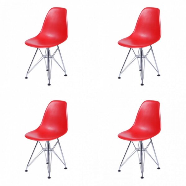 Kit 4 Cadeiras Vermelho Base Cromada Dkr  Vermelho