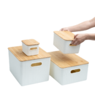 Kit 4 Caixas Caneladas Branca Tampa Bambu 1,5/6/16/23l Oikos