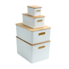 Kit 4 Caixas Caneladas Branca Tampa Bambu 1,5/6/16/23l Oikos