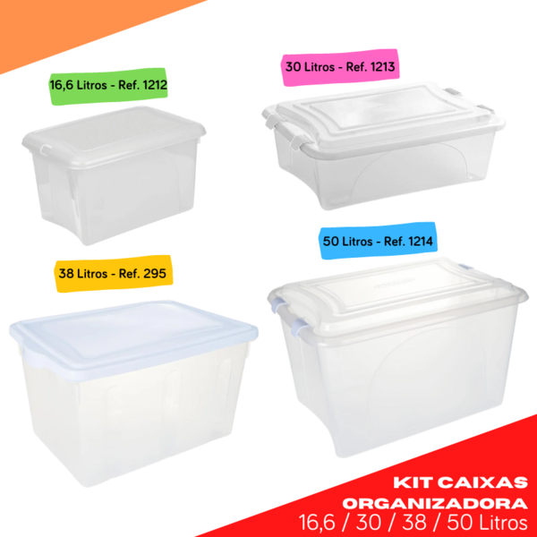 Kit 4 Caixas Organizadora Branco Transparente Plasvale 16 6/3