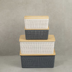 Kit 4 Caixas Organizadoras Tampa Bambu 2p/2m Branco/cinza Uni