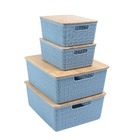 Kit 4 Caixas Organizadoras Tampa De Bambu 2p/2m Azul – Oikos