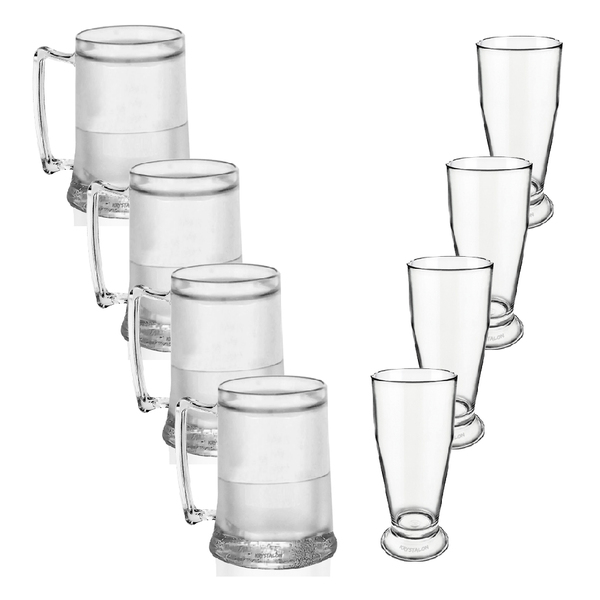 Kit 4 Canecas Gel E 4 Taças Tulipa Acrílico Krystalon