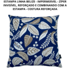 Kit 4 Capa De Almofada Belize Folhas Bege Fundo Azul Impermeá