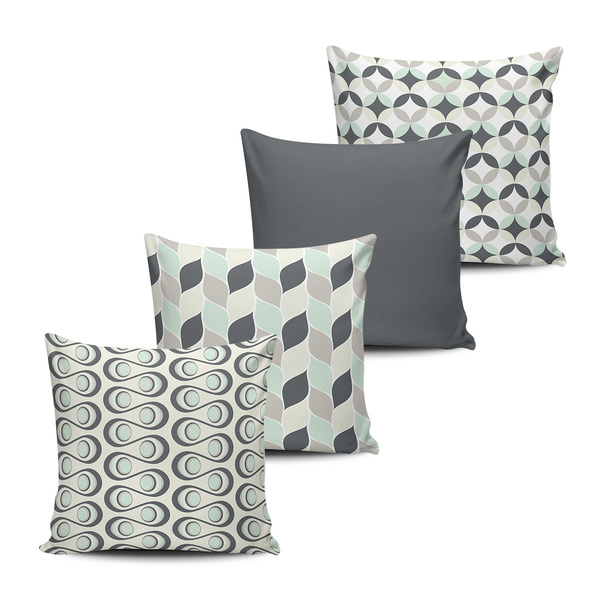 Kit 4 Capas Almofada Retrô Cores Pastéis E Cinza 45x45cm