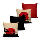 Kit 4 Capas Almofadas Decoração Japonesa Vermelho Preto 45x45