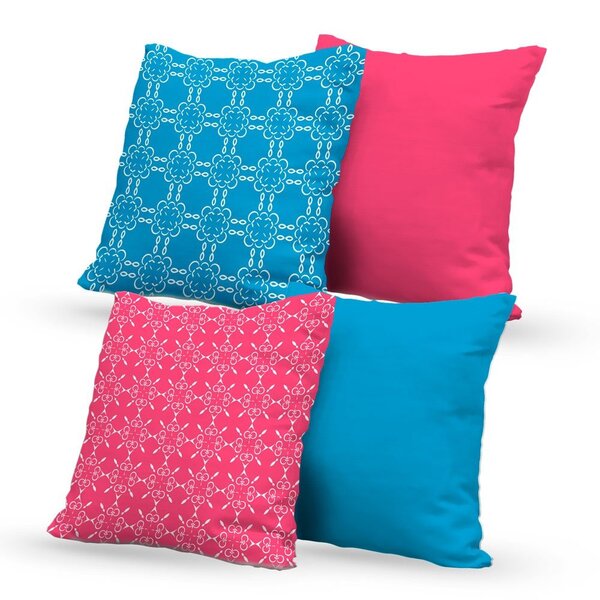Kit 4 Capas Almofadas Decorativas Own Rosa E Azul - 45x45 Cm