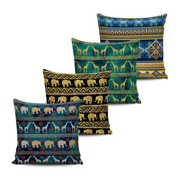 Kit 4 Capas Almofadas Etnica Africana Animais Lumi Colors 45x