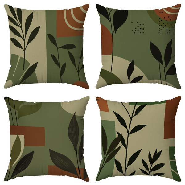 Kit 4 Capas Almofadas Floral Bege E Verde 45x45 - Id Decor