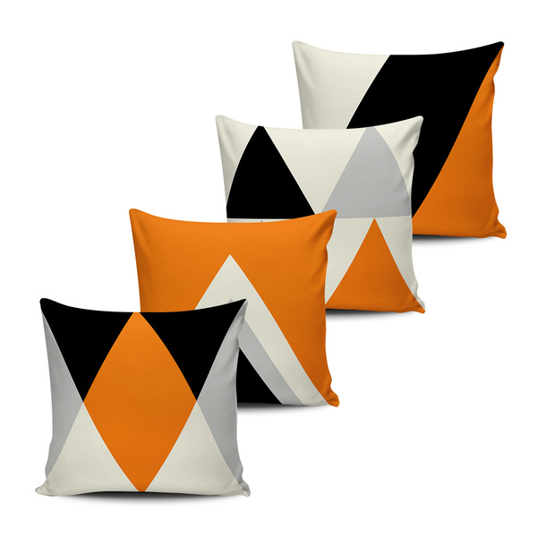Kit 4 Capas Almofadas Geometrica Abstrata Laranja E Preto 45x45cm Leroy Merlin