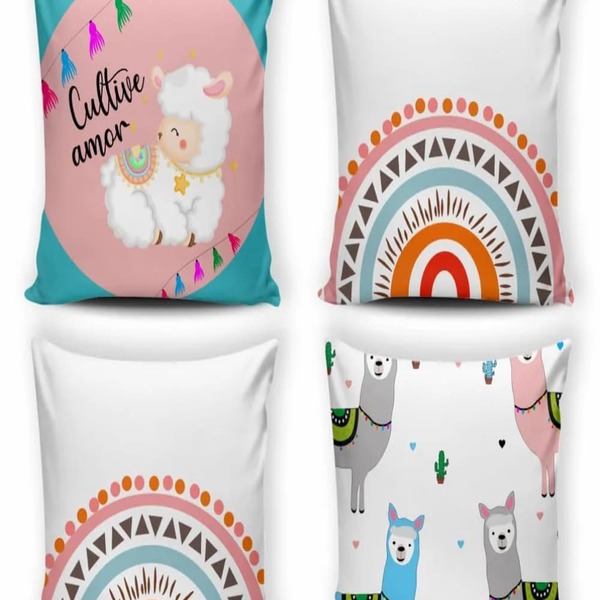 Kit 4 Capas De Almofada Estampada + Enchimento - 35