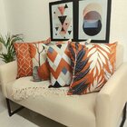 Kit 4 Capas De Almofada Folhagem Geométrica Terracota