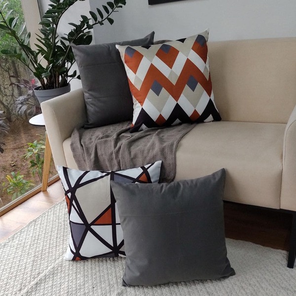 Kit 4 Capas De Almofada Geométricas Terracota Cinza Grafite