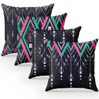 Kit 4 Capas De Almofada Preto Estampa Étnico Rosa E Verde Águ