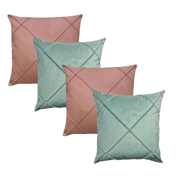 Kit 4 Capas De Almofada Veludo Drapeada Quadrada Verde Menta