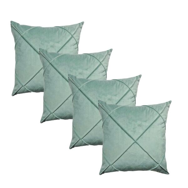 Kit 4 Capas De Almofada Veludo Drapeada Quadrada Verde Menta