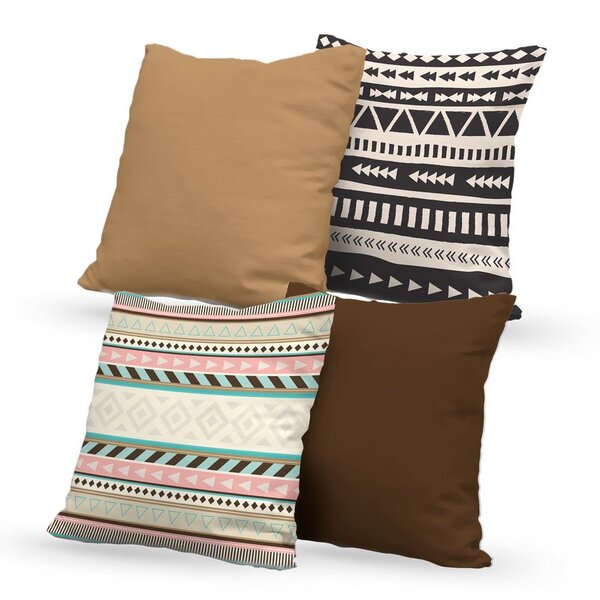 Kit 4 Capas De Almofadas Decorativas Own Étnica Marrom - 45x4