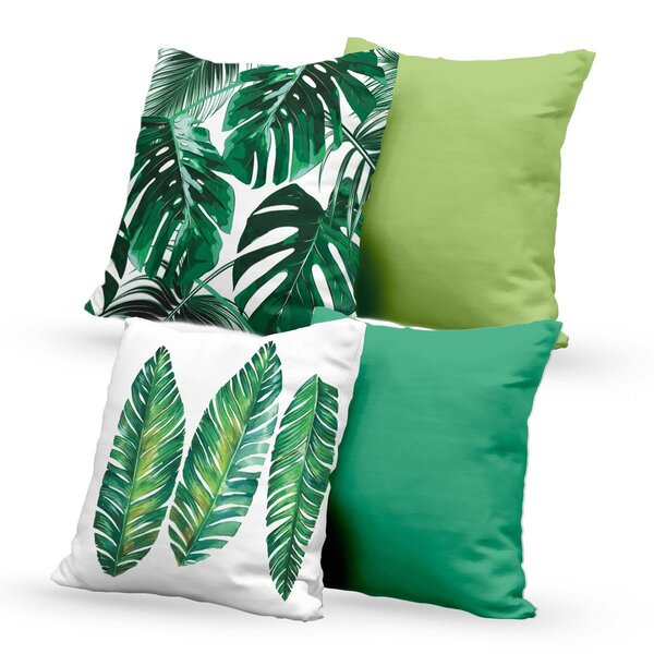 Kit 4 Capas De Almofadas Decorativas Own Folhas E Lisas Tons