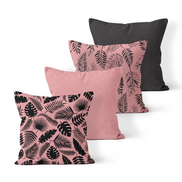 Kit 4 Capas De Almofadas Decorativas Own Folhas Salmão E Preto