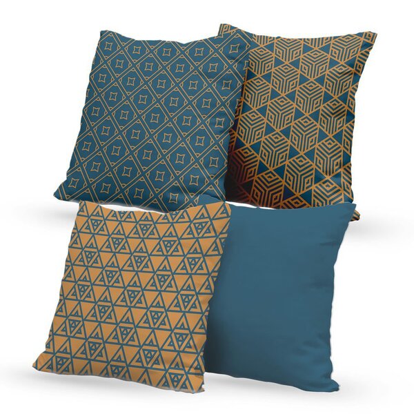Kit 4 Capas De Almofadas Decorativas Own Geométricas Azul E C