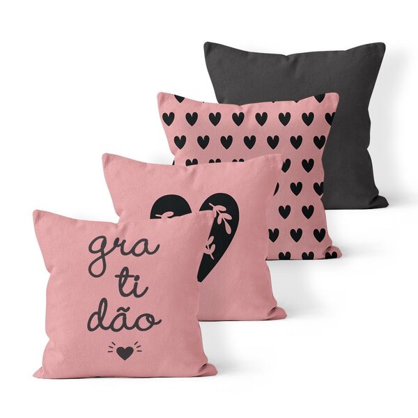 Kit 4 Capas De Almofadas Decorativas Own Gratidão E Corações