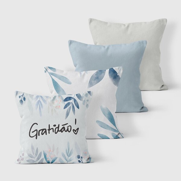 Kit 4 Capas De Almofadas Decorativas Own Gratidão E Folhas -