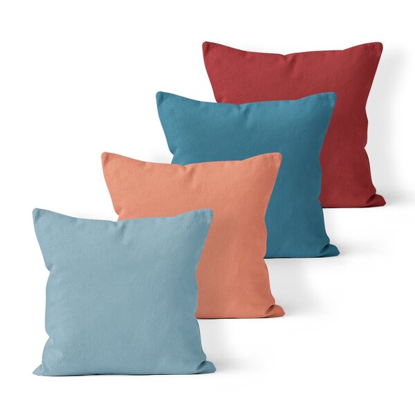 Kit 4 Capas De Almofadas Decorativas Own Lisas Azul Salmão E